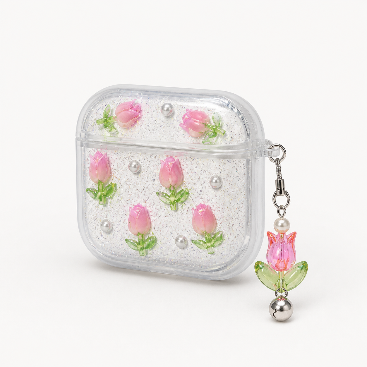 Clear Rose Garden Charm AirPods Case